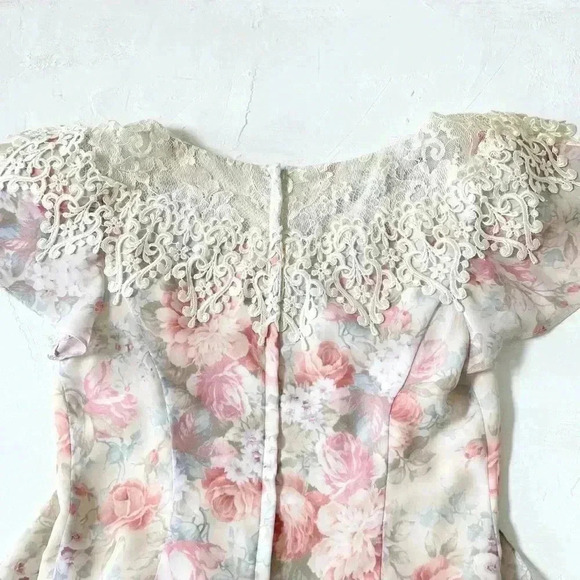 Vintage 90's Y2K Scott McClintock Floral Chiffon Tier Peplum Dress Size 8 - Picture 11 of 11